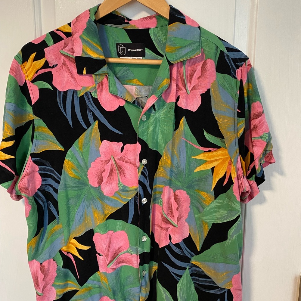 Men's Tropical Floral Shirt - Black, Pink, Green